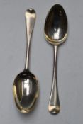 Pair of George II bottom hallmarked silver Hanoverian pattern table spoons, London 1757, maker James