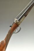 John Hughes & Son 12 bore side by side shotgun with engraved lock, trigger guard, underside, fences,