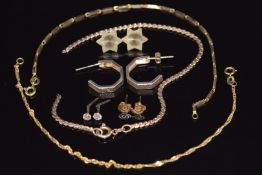 Two 9ct gold bracelets and three pairs of 9ct gold earrings, 9.8g