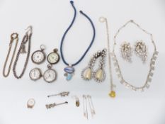 A collection of jewellery including Thomas Sabo bracelet, two silver fob watches, Victorian silver