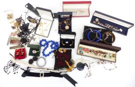 A collection of jewellery including vintage earrings, necklaces, brooches, Sheaffer pen, etc
