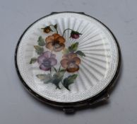 Art Deco hallmarked silver and guilloché enamel compact, Birmingham 1951, maker Turner & Simpson