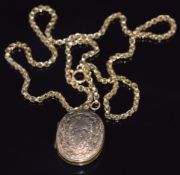 A 9ct gold Victorian necklace (10g) and rolled gold locket with engraved decoration