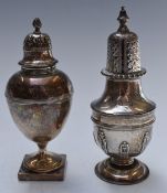 Two Victorian hallmarked silver peppers, one London 1900 the other London 1896, height of tallest