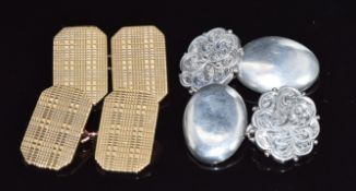 A pair of 9ct gold cufflinks with chequered decoration (9.8g) and a pair of Victorian engraved