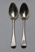 Pair of Georgian bottom hallmarked silver Old English pattern table spoons, marks indistinct,