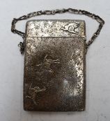 Gorham American white metal card case decorated with birds, with Gorham silver marks, stamped