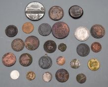 A small collection of interesting coins and tokens etc, 18thC onwards, some silver including