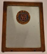 Ex shop display oak framed advertising mirror hand painted for Eley Ammunition, 27x22cm.