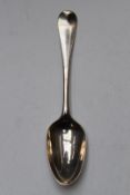 George II bottom hallmarked silver Hanoverian pattern table spoon, with lace back decoration, London