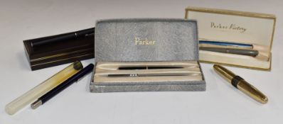 Seven various fountain and ballpoint pens and propelling pencils including Parker Victory, Sheaffer,