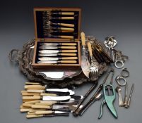 Silver plated ware to include large two handled tray, L61cm, Christofle and other cutlery