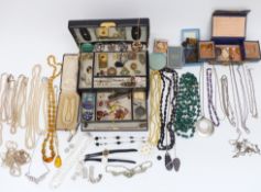 A collection of costume jewellery including Toledo brooches, antique necklaces, vintage brooches,