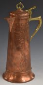 WMF Art Nouveau copper and brass jug with hinged lid, H30cm