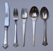 Georg Jensen white metal spoon and fork, marked Sterling Denmark, length 15cm, together with a three