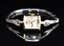 Longines 14ct gold ladies wristwatch ref. 250-81 with silver hands, hour markers and dial and signed