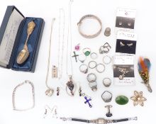 A collection of silver jewellery including earrings, rings, necklaces, etc
