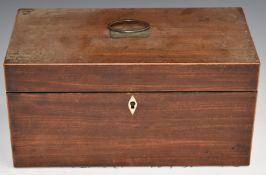 19thC mahogany tea caddy with three lidded interior compartments for tea / mixing bowl, W30 x D15