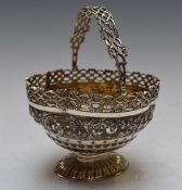 Victorian hallmarked silver swing handled pedestal bon bon dish with pierced and embossed