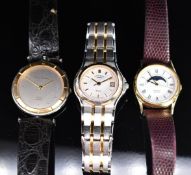 Three ladies wristwatches Seiko 2A24-0040 with moonphase, Pierre Cardin and Rotary Elite, all with