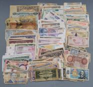 A collection of over 250 used world banknotes