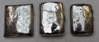 Three hallmarked silver cigarette cases, largest 7.5 x 8cm, 178g