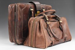 Vintage Principe designer vintage leather equestrian themed holdall and bag with stirrup logo and