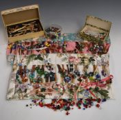 A collection of treen, glass, ceramic and cloisonné lace making bobbins and beads