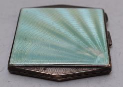 Art Deco Mappin & Webb hallmarked silver and green guilloché enamel compact, Birmingham 1938,