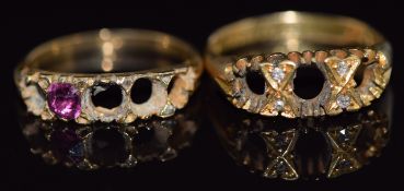Two 18ct gold ring mounts, 7.6g, sizes N and Q