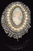 Victorian brooch set with a portrait miniature to the centre surrounded by rose cut diamonds, faux