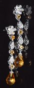 A pair of 18ct white gold earrings set with diamonds and citrines, 3.3cm, 3.3g