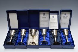 Six Kemp of Bristol hallmarked silver limited edition (all of 600) goblets, comprising two each of