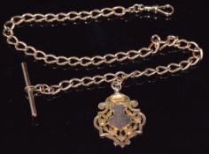 Edwardian 9ct gold Albert/ watch chain and 9ct gold fob, 36.9g, 70cm long