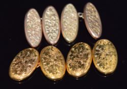Two pairs of Victorian 9ct gold cufflinks with foliate decoration, one pair by Georg Jensen,