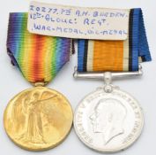 British Army WW1 medals comprising War Medal and Victory Medal named to 20277 Pte A H Burden, 12th