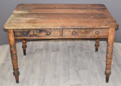 A 19thC ash two drawer farmhouse table, W125 x D90 x H72cm