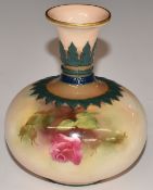 James Hadley for Royal Worcester squat vase decorated with flowers, H10.5cm