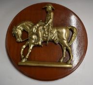 Mounted brass figure of the Duke of Wellington, diameter 42cm, vendor's handwritten notes attached