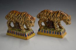 Staffordshire pair of tiger figures, H12cm