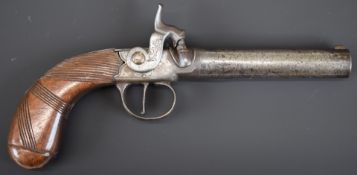 Unnamed 30 bore percussion side hammer action pocket pistol with engraved locks, hammer, trigger