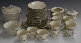 Approximately forty four pieces of Czechoslovakian Epiag Art Deco tea ware with relief moulded