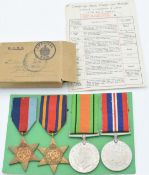British Army WW2 medals comprising 1939/1945 Star, Burma Star, Defence Medal and War Medal named