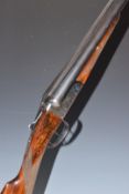 AYA 12 bore side by side shotgun with chequered grip and forend, double trigger and named 28 inch