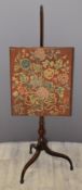 19thC mahogany embroidered pole screen, W46, H135cm