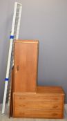 Retro / mid century Ladderax components, to include three drawer unit, drop front / bureau unit, two