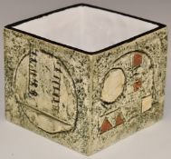 Troika cube vase with 'Troika Cornwall England' and LK monogram to base, H8.5cm