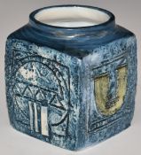 Troika cube vase with 'Troika Cornwall' and TW monogram to base, H9cm