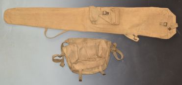 Military canvas rifle slip and similar ammunition or cartridge bag, one stamped 'X LTD 1942' the
