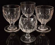 Four clear cut glass drinking glasses including a pair of rummers, a William Yeoman ale glass raised